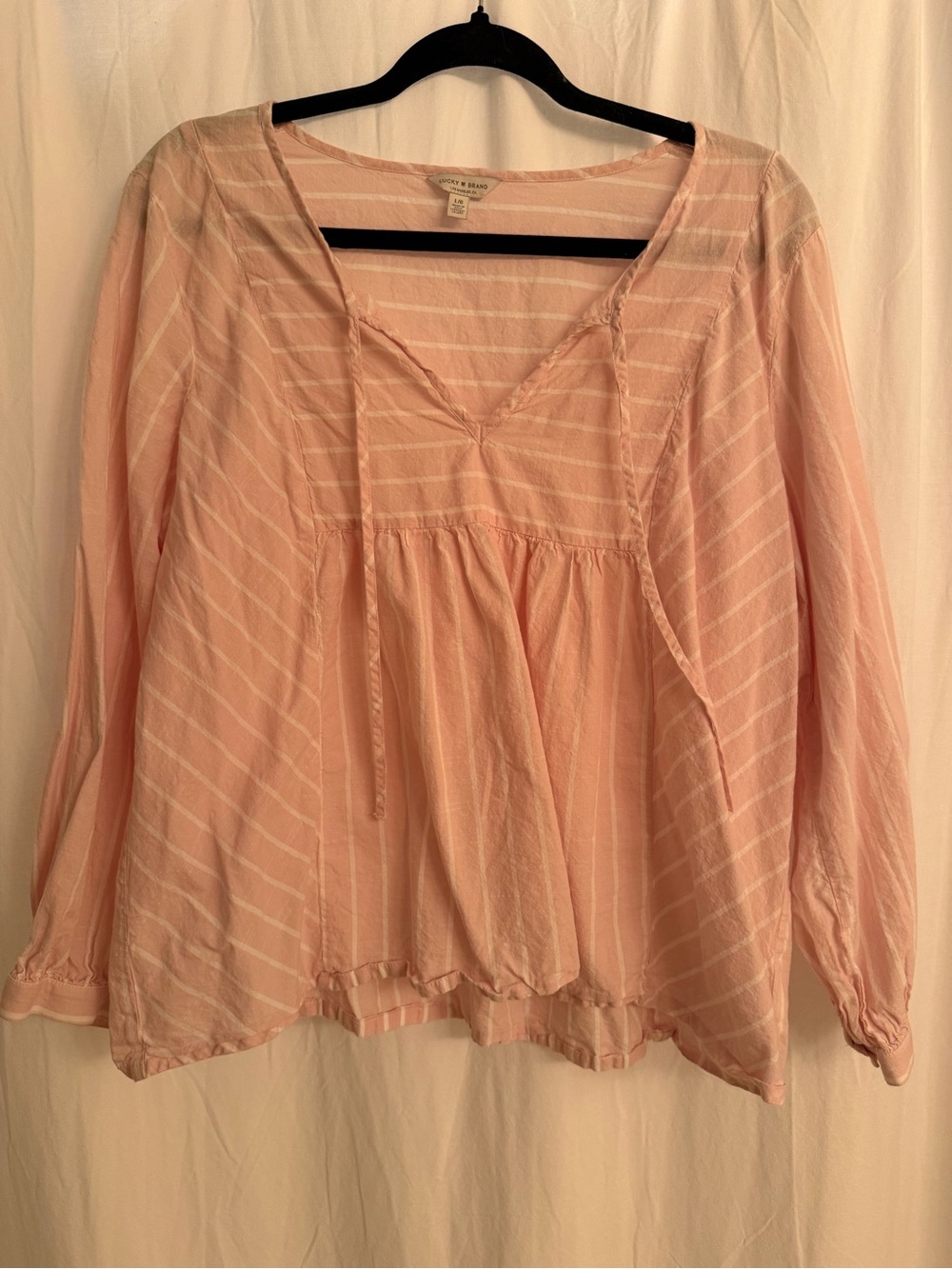 Lucky Brand Pale Pink Striped Peasant Tunic